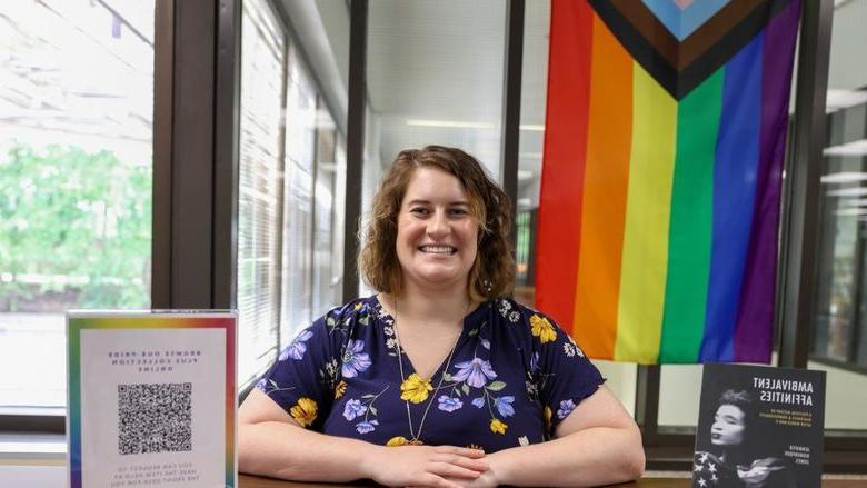 Jane Homan with pride collection at 白兰地酒 library